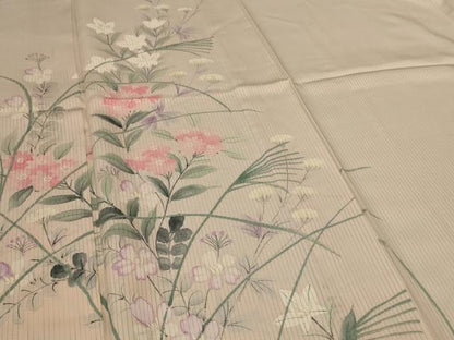 平和屋着物＊夏物　訪問着　縦絽　手描き　草花文　暈し染め　正絹　逸品　AABJ9025jd