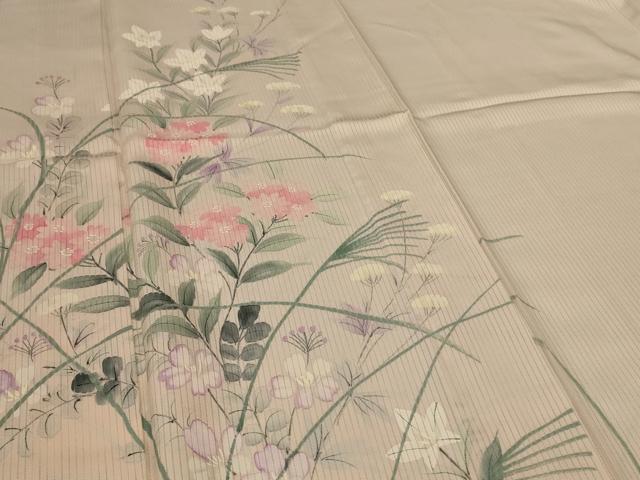 平和屋着物＊夏物　訪問着　縦絽　手描き　草花文　暈し染め　正絹　逸品　AABJ9025jd