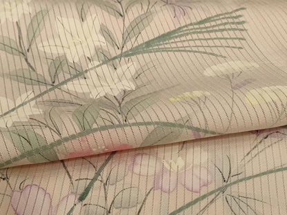 平和屋着物＊夏物　訪問着　縦絽　手描き　草花文　暈し染め　正絹　逸品　AABJ9025jd
