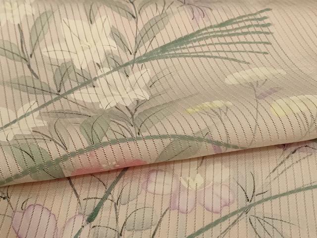 平和屋着物＊夏物　訪問着　縦絽　手描き　草花文　暈し染め　正絹　逸品　AABJ9025jd