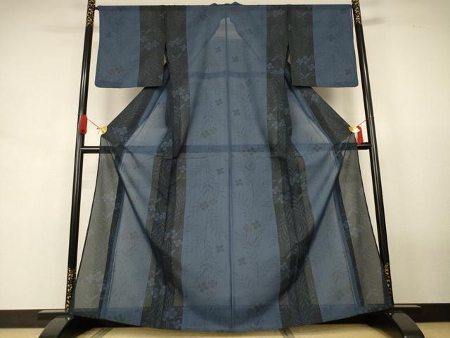 平和屋着物＊夏物　小紋　紗　草花間道　洗える着物　AABJ9026jd