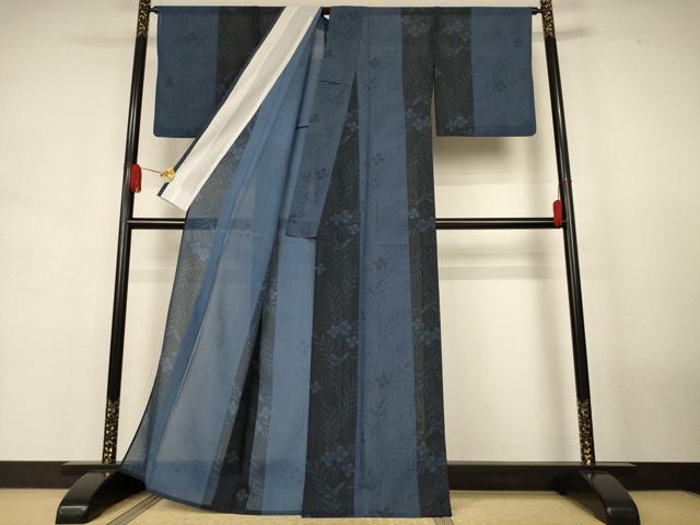 平和屋着物＊夏物　小紋　紗　草花間道　洗える着物　AABJ9026jd