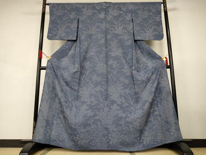 平和屋着物＊夏物　小紋　縦絽　草花文　正絹　逸品　AABJ9027jd