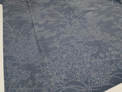 平和屋着物＊夏物　小紋　縦絽　草花文　正絹　逸品　AABJ9027jd