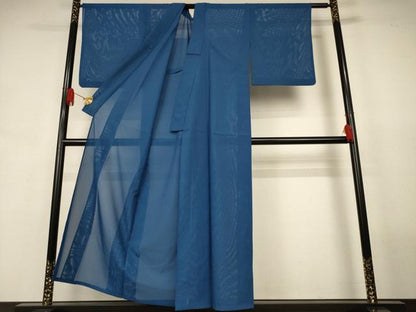 平和屋着物＊夏物　色無地　絽　青藍色　洗える着物　AABJ9029jd