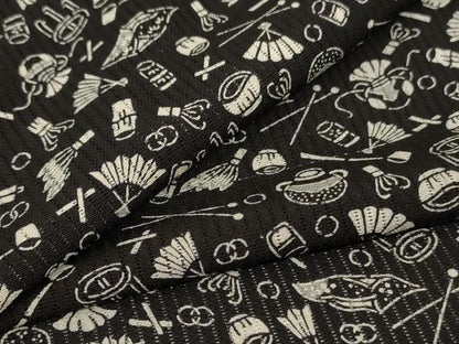 平和屋着物＊夏物　小紋　縦絽　茶道具　黒地　正絹　逸品　AABJ9032jd