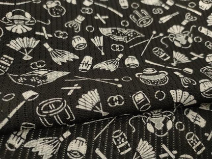平和屋着物＊夏物　小紋　縦絽　茶道具　黒地　正絹　逸品　AABJ9032jd