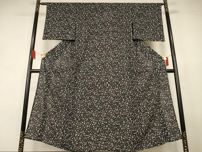 平和屋着物＊夏物　小紋　縦絽　茶道具　黒地　正絹　逸品　AABJ9032jd
