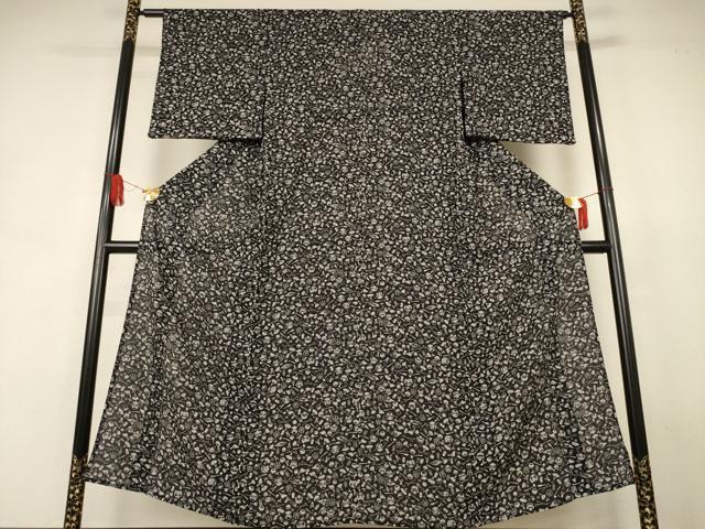 平和屋着物＊夏物　小紋　縦絽　茶道具　黒地　正絹　逸品　AABJ9032jd