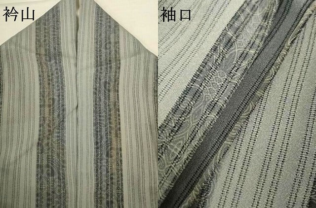 平和屋着物＊夏物　小紋　縦絽　縞　正絹　逸品　AABJ9033jd