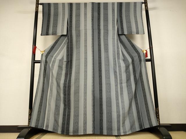 平和屋着物＊夏物　小紋　縦絽　縞　正絹　逸品　AABJ9033jd