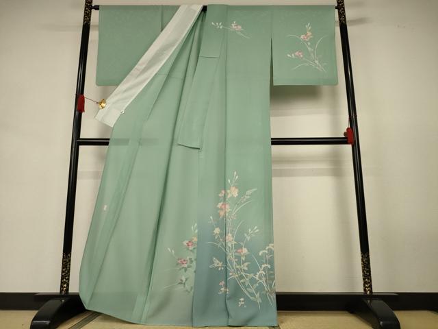 平和屋着物＊夏物　訪問着　絽　友禅　作家物　草花文　正絹　逸品　AABJ9034jd