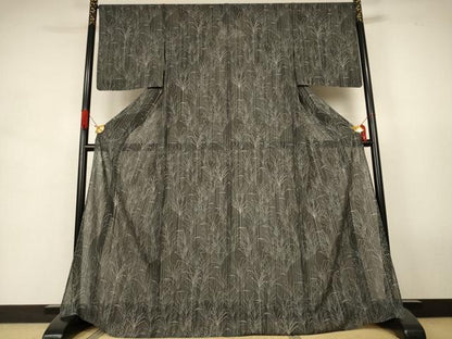 平和屋着物＊夏物　小紋　紗　草葉文　正絹　逸品　AABJ9037jd