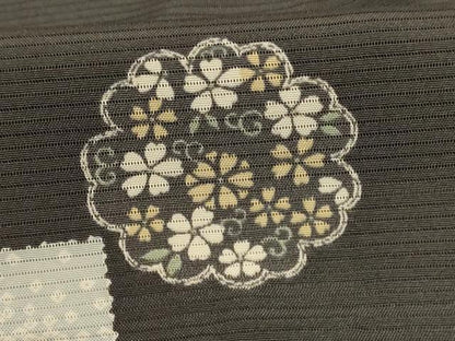 平和屋着物＊夏物　小紋　絽　色紙花蝶文　正絹　逸品　AABJ9041jd