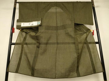 平和屋着物＊夏物　男性　小千谷ちぢみ　縞　証紙付き　麻　逸品　AABJ9042jd