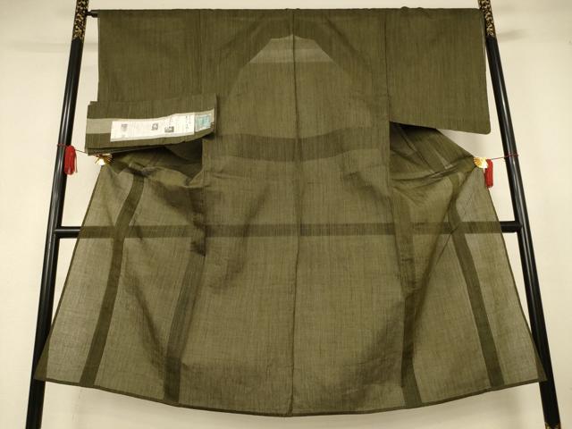 平和屋着物＊夏物　男性　小千谷ちぢみ　縞　証紙付き　麻　逸品　AABJ9042jd