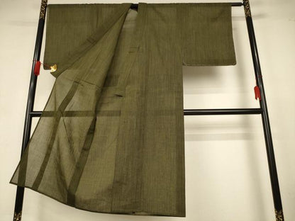 平和屋着物＊夏物　男性　小千谷ちぢみ　縞　証紙付き　麻　逸品　AABJ9042jd