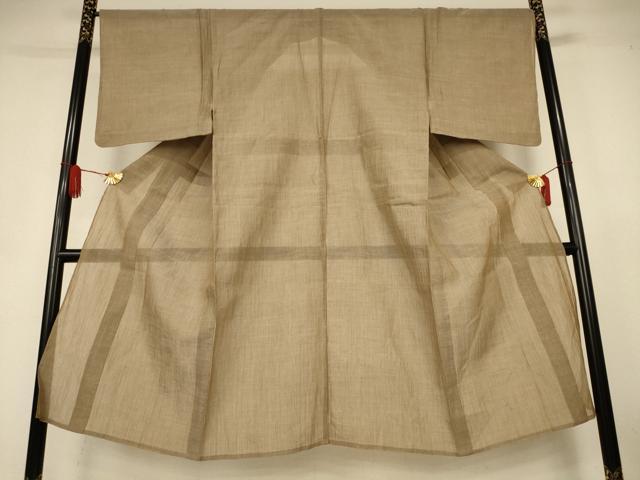 平和屋着物＊夏物　男性　小千谷ちぢみ　色無地　榛色　麻　逸品　AABJ9044jd