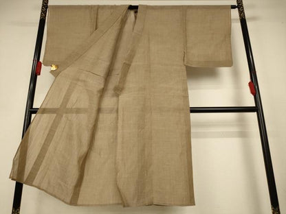 平和屋着物＊夏物　男性　小千谷ちぢみ　色無地　榛色　麻　逸品　AABJ9044jd