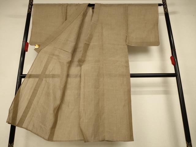 平和屋着物＊夏物　男性　小千谷ちぢみ　色無地　榛色　麻　逸品　AABJ9044jd