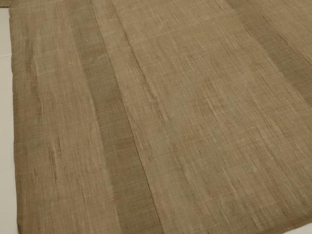 平和屋着物＊夏物　男性　小千谷ちぢみ　色無地　榛色　麻　逸品　AABJ9044jd