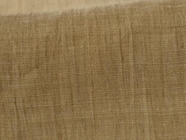 平和屋着物＊夏物　男性　小千谷ちぢみ　色無地　榛色　麻　逸品　AABJ9044jd