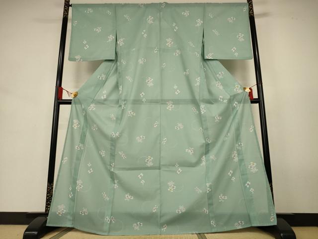 平和屋着物＊夏物　小紋　絽　雪輪花文　洗える着物　AABJ9047jd