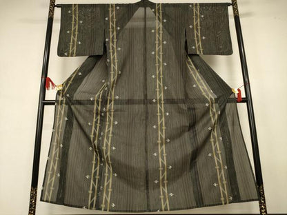 平和屋着物＊夏物　小紋　絽　間道　洗える着物　AABJ9049jd