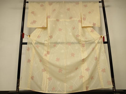 平和屋着物＊夏物　小紋　紗　舞葉文　正絹　逸品　AABJ9050jd