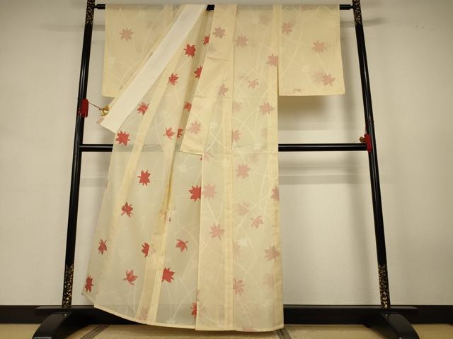 平和屋着物＊夏物　小紋　紗　舞葉文　正絹　逸品　AABJ9050jd