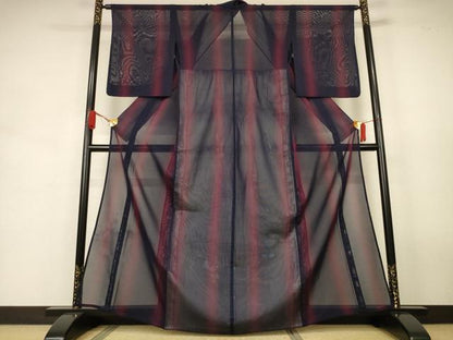 平和屋着物＊夏物　小紋　紗　縞　正絹　逸品　AABJ9051jd