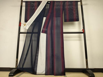 平和屋着物＊夏物　小紋　紗　縞　正絹　逸品　AABJ9051jd