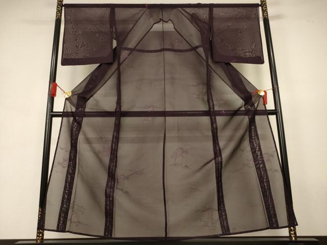 平和屋着物＊夏物　小紋　紗　枝葉文　正絹　逸品　AABJ9057jd