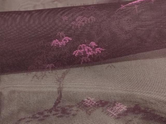 平和屋着物＊夏物　小紋　紗　枝葉文　正絹　逸品　AABJ9057jd