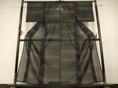 平和屋着物＊夏物　本場大島紬　夏大島　横段文　黒地　正絹　逸品　AABJ9058jd