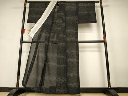 平和屋着物＊夏物　本場大島紬　夏大島　横段文　黒地　正絹　逸品　AABJ9058jd