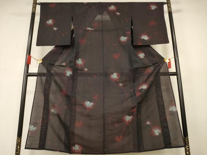 平和屋着物＊夏物　小紋　紗　蔦の葉文　銀糸　正絹　逸品　AABJ9062jd