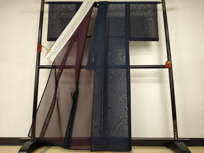 平和屋着物＊夏物　色無地　紗　藍鉄色　正絹　逸品　AABJ9067jd