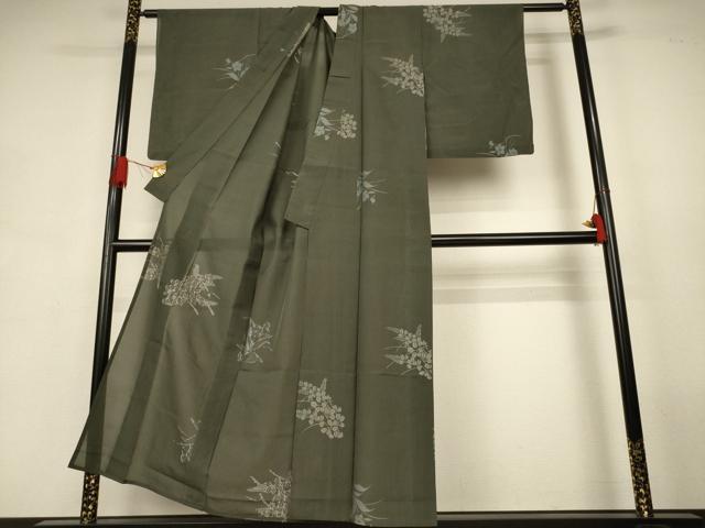 平和屋着物＊夏物　小紋　紗　草花文　正絹　逸品　AABJ9068jd