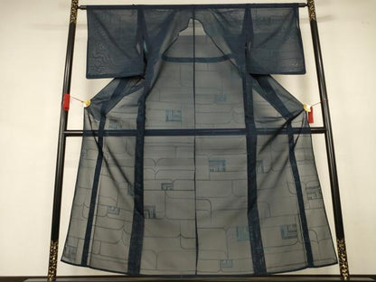 平和屋着物＊夏物　小紋　紗　幾何学文様　正絹　逸品　AABJ9069jd