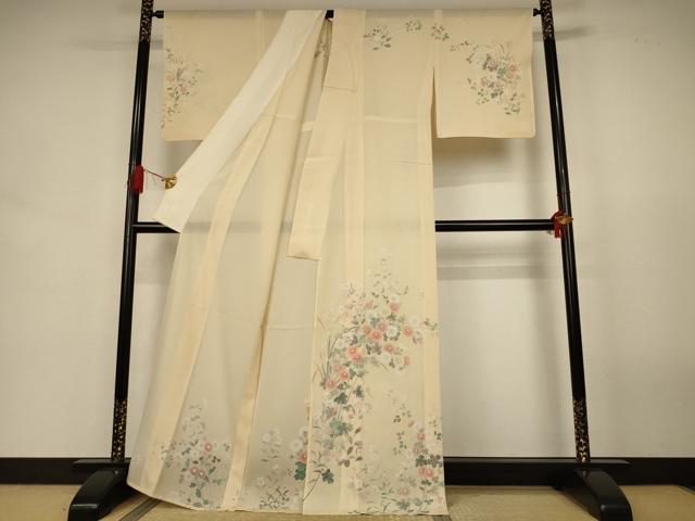 平和屋着物＊夏物　訪問着　絽　草花文　正絹　逸品　AABJ9072jd