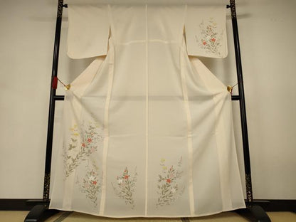 平和屋着物＊夏物　訪問着　絽　草花文　正絹　逸品　AABJ9074jd