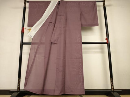 平和屋着物＊夏物　色無地　絽　笹紋紗　煤竹色　高島屋扱い　正絹　逸品　AABJ9075jd