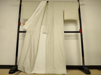 平和屋着物▽上質な色無地　単衣　花尽くし地紋　砂色　正絹　逸品　AABJ9082jd