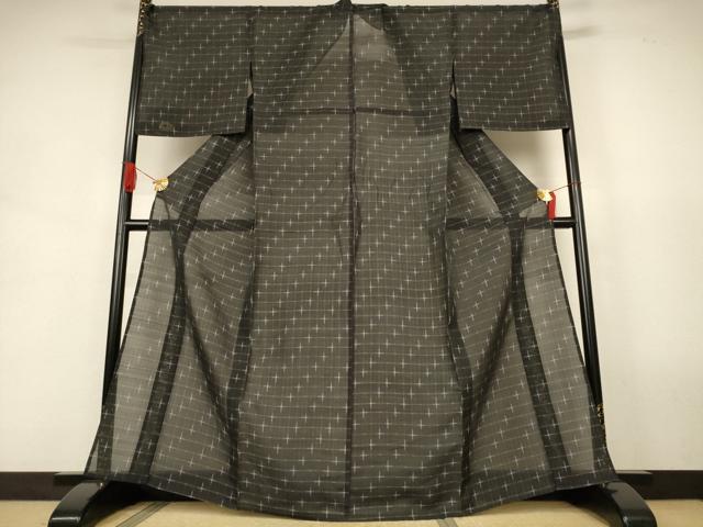 平和屋着物＊夏物　小紋　紗紬　格子　正絹　逸品　AABJ9085jd