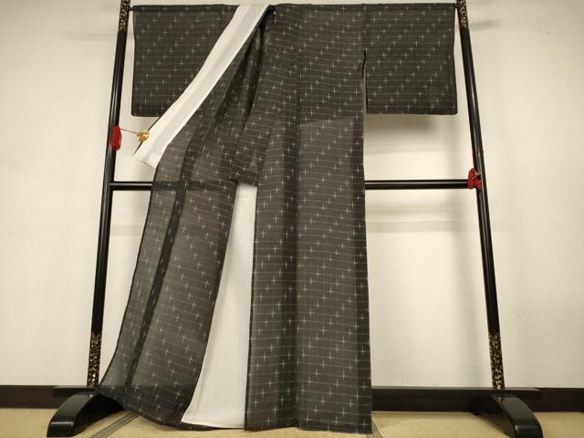 平和屋着物＊夏物　小紋　紗紬　格子　正絹　逸品　AABJ9085jd
