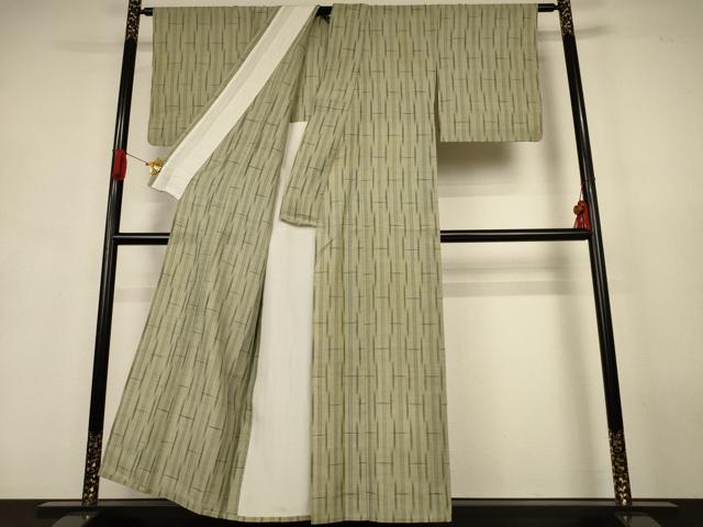 平和屋着物＊夏物　生紬　格子　正絹　逸品　AABJ9094jd