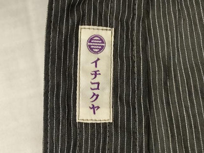 平和屋着物＊夏物　小千谷ちぢみ　作務衣　縞　証紙付き　麻　逸品　AABJ9096jd