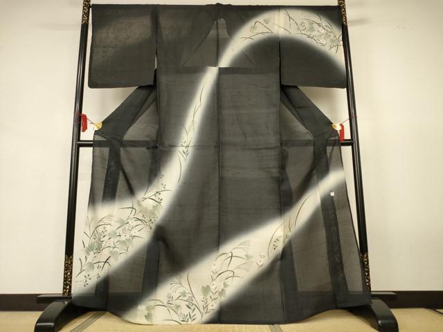 平和屋着物＊夏物　絹芭蕉　訪問着　草花文　暈し染め　正絹　逸品　AABJ9102jd