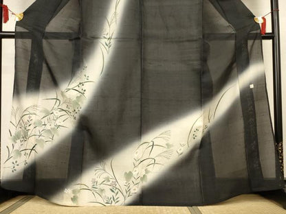 平和屋着物＊夏物　絹芭蕉　訪問着　草花文　暈し染め　正絹　逸品　AABJ9102jd